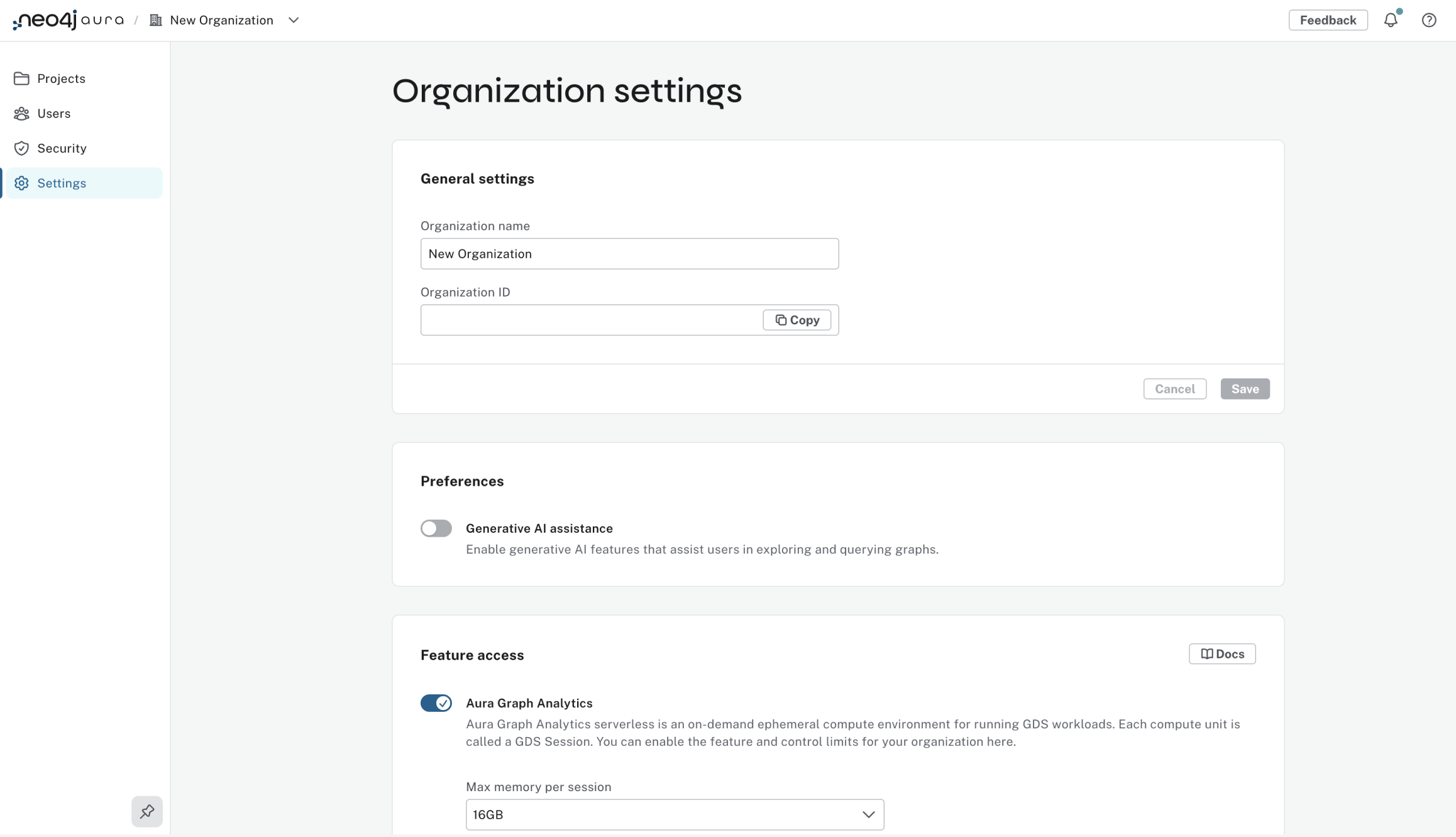 A screenshot of how to navigate to organization settings in the UI
